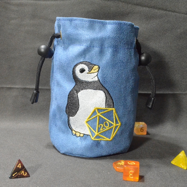 Dice Bag  Penguin Embroidered Denim suede