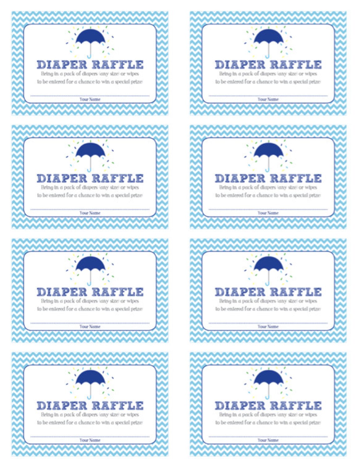 printable diaper raffle tickets for blue umbrella sprinkle etsy