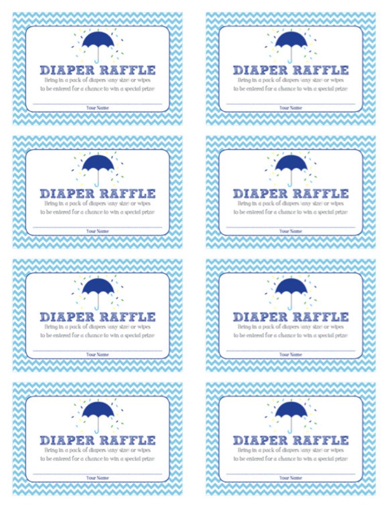 Printable Diaper Raffle tickets for Blue Umbrella Sprinkle | Etsy