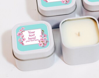 Japanese Cherry Blossom Favors 12ct Cherry Blossom Candle Label - Wedding Candles - Personalized Candle Favors Bulk - Candle Favor - Sakura