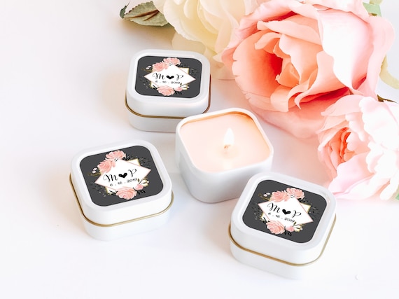 Anniversary Candle Favors 12ct Monogram Candle Favors, Personalized Candle Favors, Floral Favors, Party Favor, Square Candle Tin Favors Il_570xn