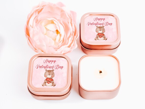 Valentines Candle Favors 12ct Cherry Blossom Design, Soy Candles, Heart Candles, Valentines Bulk Candles, Silver Square Candle Tin Candle Il_570xn
