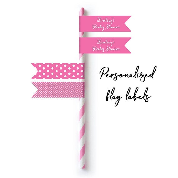 Baby Shower Straw Flags 40ct, Personalized Flag Labels, Baby Shower Toothpick Labels, Personalized Straw Flags, Favor Labels, Flag Stickers Il_570xn