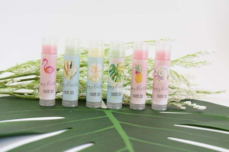 Lip Balm Favor Baby Shower Tropical Chapstick Favors Personalized Beach Chapsticks Sea Party Favor Hawaii Party Theme Favors