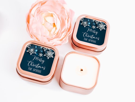 Christmas Candles 12ct Candle Favors, Jingle Bells Candle Favors, Christmas Favor Ideas, Premium Soy Candles, Rose Gold Personalized Candles Il_570xn