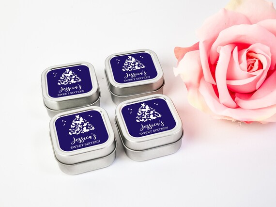 Quinceanera Candle Favors 12ct Personalized Candles - Sweet Sixteen Favors - Personalized Bulk Candle Favors - Silver Square Tin Candle Il_570xn