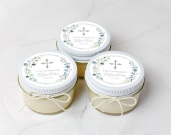 Silver Baptism Favors 12ct | Soy Candle Confirmation Favors | Custom Candle | Boy Baptism | First Communion Favor | Primera Comunion Favor