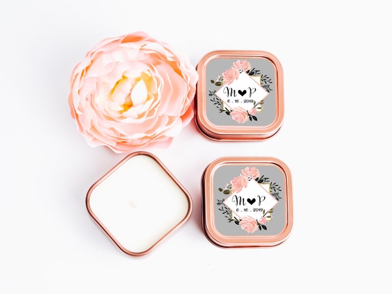Personalized Candle Favors 12ct Monogram Candle Favors, Floral Frame Candle Favors, Floral Favors, Party Favor, Square Candle Tin Favors Il_570xn