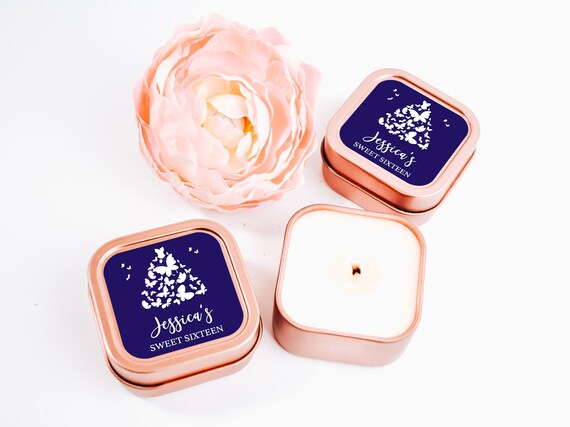Sweet 16 Candle Favors 12ct Personalized Candles - Sweet Sixteen Favors - Personalized Bulk Candle Favors - Rose Gold Square Tin Candle Il_570xn
