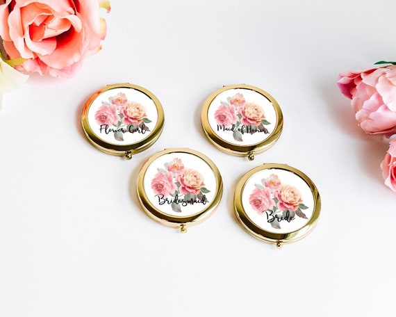Bride Compact Mirror 1ct Personalized Bridesmaid Compact Gift Floral Mirror Unique Bridesmaid Compact Mirror Maid of Honor Gift Flower Girl Il_570xn