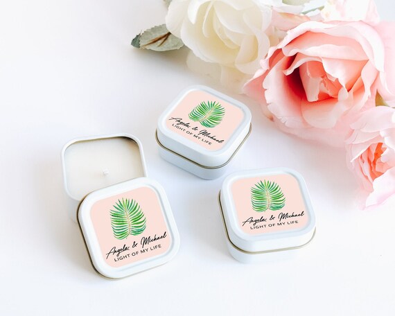 Tropical Baby Shower Candle Favors 12ct Palm Leaves Personalized Candles - Baby Shower Favors - Bulk Candle Favor - Palm Leaf Shower Favors Il_570xn