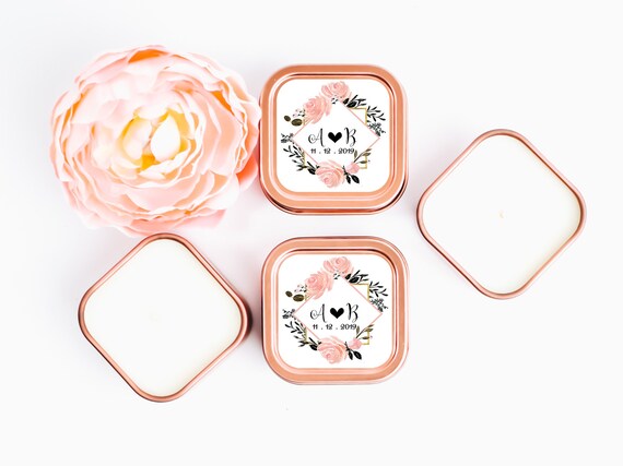 Personalized Candle Favors 12ct Monogram Candle Favors, Floral Frame Candle Favors, Floral Favors, Party Favor, Square Candle Tin Favors Il_570xn