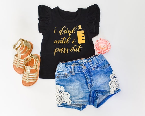 I drink until I pass out Girl Shirt - Toddler Custom Shirt - Ruffle Shirt - Funny Shirt - Girls Gold Shirt - Silver Metallic - Gold Metallic Il_570xn