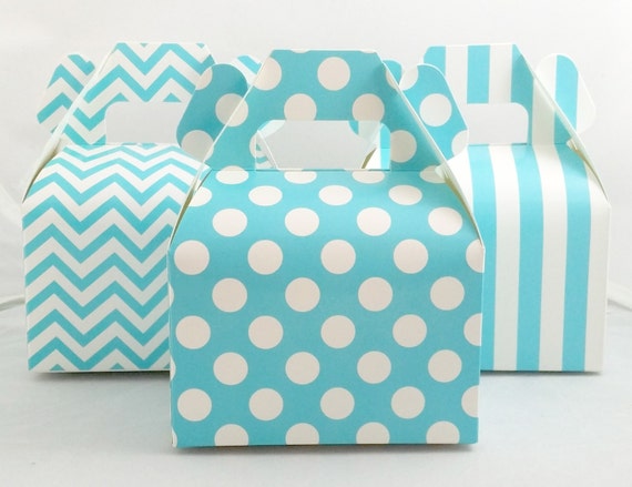 Blue Gable Boxes (Set of 12) Mini Gable Box, Chevron Polka Dot Stripes Gable Boxes, Baby Shower Boxes, Birthday Box, Gold & Pink Favor Box Il_570xn
