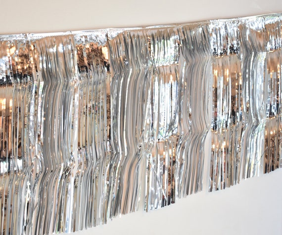Silver Fringe Garland - Gold Metallic Curtain Decoration - Luau Backdrop Decor - Gold Fringe Garland - Silver Metallic Birthday Backdrop Il_570xn