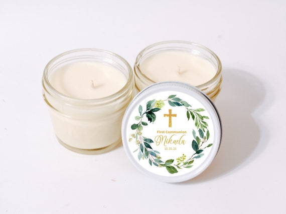 Gold Baptism Favors 12ct | Soy Candle Confirmation Favors | Custom Candle | Boy Baptism | First Communion Favor | Primera Comunion Favor Il_570xn