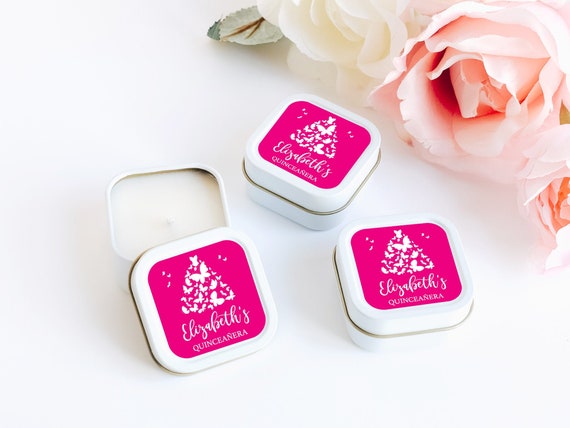 Quinceanera Candle Favors 12ct Personalized Candles - Sweet Sixteen Favors - Personalized Bulk Candle Favors - White Square Tin Candle Il_570xn
