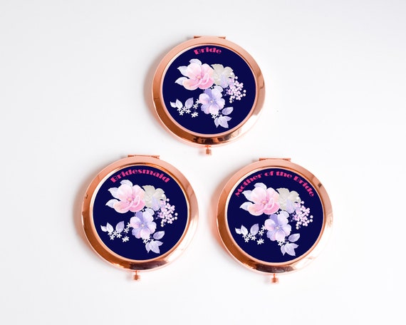 Personalized Rose Gold Compact 1ct Bridesmaid Gifts Floral Mirror Unique Bridesmaid Compact Mirror Maid of Honor Gift Flower Girl Il_570xn