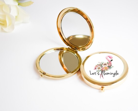 Lets Flamingo Compact Mirror 1ct Unique Personalized Gift Mirror Gold Mirrors - Rose Gold Mirrors - Personalized Gifts for Women Gift Mirror Il_570xn