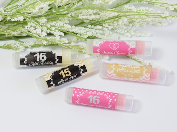 24 Personalized Sweet Sixteen Lip Balm Tubes, Quinceanera Favors, Sweet 16 Favor, Sweet 15 Lip Balm Favors, Cheap Favor Ideas Il_570xn