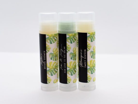 Tropical Chapstick Favors, Personalized Beach Chapsticks, Hawaii Party Theme Favors, Sea Party Favor, Lip Balm Favor, Palm Leaf Lip Balm Il_570xn