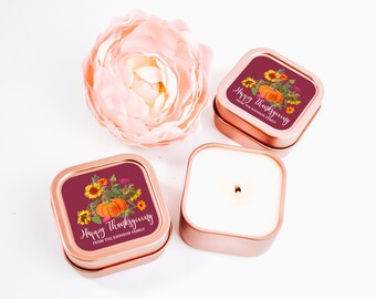 Candles for Autumn 12ct Personalized Candle Favors Floral Candles, Pumpkin Candle Favors, Rose Gold Square Candle Favors - Pick your scent