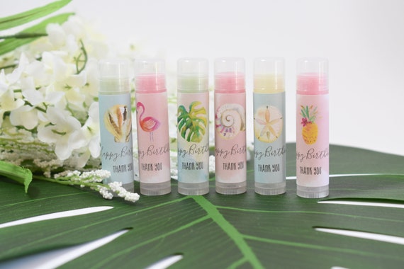 Tropical Chapstick Favors 24ct, Personalized Beach Chapsticks, Hawaii Party Theme Favors, Sea Party Favor, Lip Balm Favor, Sweet 16 Favor Il_570xn