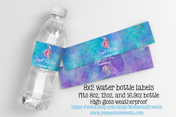 Personalized Bottle Labels 30ct Mermaid Water Labels, Seahorse Labels, Quinceanera Water Labels, Sweet Sixteen Water Stickers, Under the Sea Il_570xn