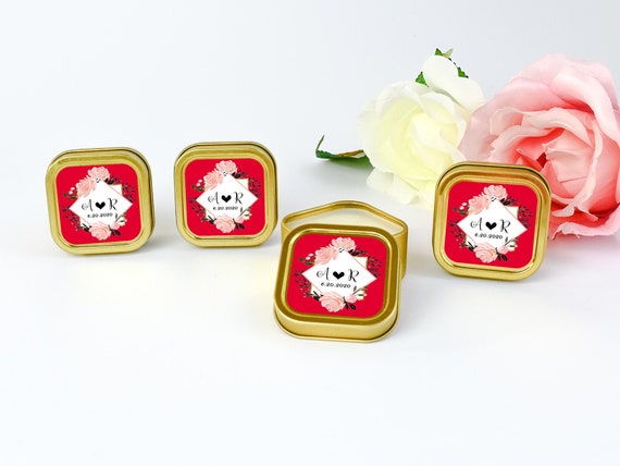 Personalized Candle Favors 12ct Monogram Candle Favors, Floral Frame Candle Favors, Floral Favors, Party Favor, Square Candle Tin Favors Il_570xn