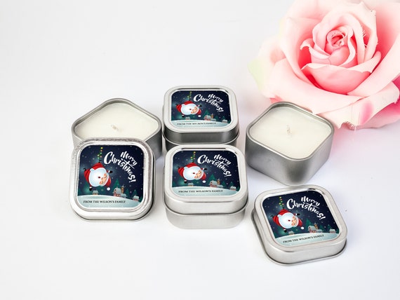 Silver Merry Christmas Candles 12ct Personalized Candles - Christmas Party Favors - Personalized Bulk Candle Favors - Silver Square Candle Il_570xn
