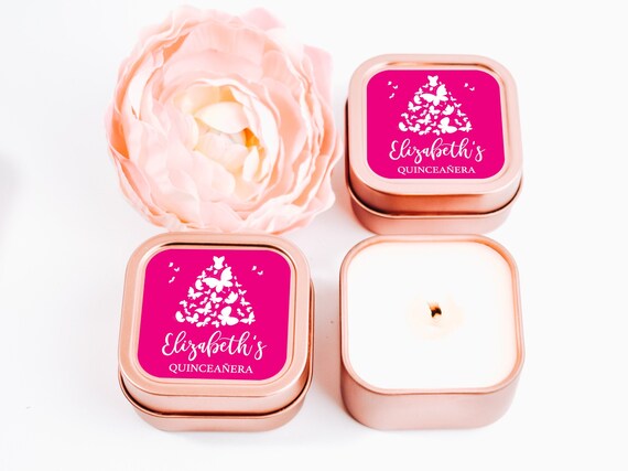 Sweet 16 Candle Favors 12ct Personalized Candles - Sweet Sixteen Favors - Personalized Bulk Candle Favors - Rose Gold Square Tin Candle Il_570xn