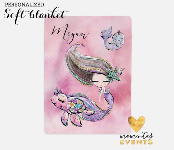 Turtle and Mermaid Blanket - Baby Blanket with Name - Personalized Fleece - Baby Gift - Baby Shower Ideas - Personalized Blanket - Mermaid Il_570xn
