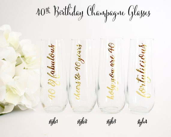 40th Birthday Glass 1ct - Stemless Wine Glass - 40th Gift - Forty & Fabulous - Over the Hill - Cheers to 40 - 40th Birthday Gifts for Women Il_570xn