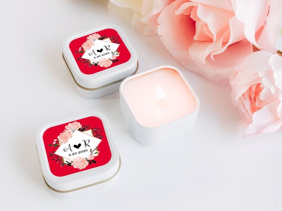 Personalized Candle Favors 12ct Monogram Candle Favors, Floral Frame Candle Favors, Floral Favors, Party Favor, Square Candle Tin Favors Il_570xn