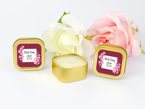 Gold Japanese Cherry Blossom Favors 12ct Custom Gold Candles - Bridal Shower Candles - Personalized Candle Favors Bulk - Gold Candle Favor Il_570xn