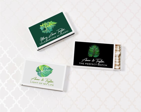 Palm Leaf Match Box 50ct Wedding Matches - Personalized Matches - Match Box Wedding Matchbox- Favors Matches - Bridal Shower Matchbook Favor Il_570xn