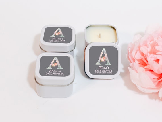 Baby Shower Candle Favors 12ct Monogram Candles - Mom to Be Favors - Personalized Bulk Candle Favors - White Candles Baby Shower Gift Ideas Il_570xn