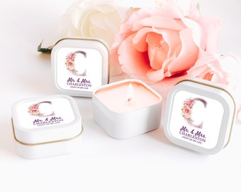 Monogram Candle Favors 12ct Personalized Candles - Mr & Mrs Favors - Personalized Bulk Candle Favors - Wedding White Candle - Gift Ideas