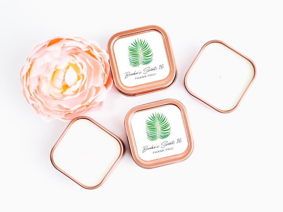 Palm Leaf Bridal Shower Candle Favors 12ct Tropical Personalized Candles - Bachelorette Gifts - Personalized Bulk Candle Favor - Leaf Favors Il_570xn