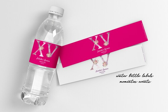 Quinceanera Water Bottle Label 30ct Sweet 16 Label, Mis Quince Bottle Stickers, XV Bottle Tag, XV Floral Bottle Label, Quince Sticker Il_570xn