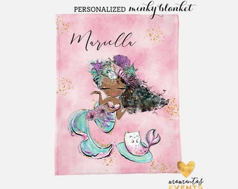 Personalized Blanket - Baby Blanket with Name - Minky Blanket - Baby Gift - Baby Shower Ideas - Mermaid Blanket - Glitter Mermaid & Turtle