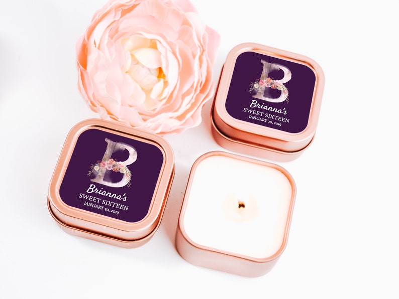 Mr /& Mrs Favors Monogram Candle Favors 12ct Personalized Candles Wedding Rose Gold Square Tin Candle Personalized Bulk Candle Favors