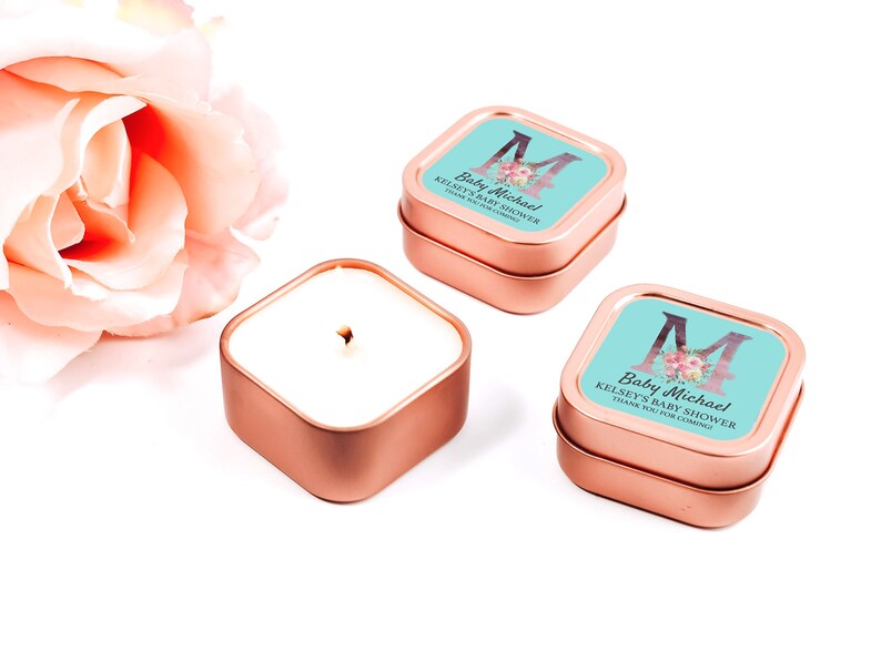 Mr /& Mrs Favors Monogram Candle Favors 12ct Personalized Candles Wedding Rose Gold Square Tin Candle Personalized Bulk Candle Favors