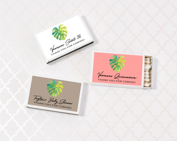 Palm Leaf Match Box 50ct Sweet 16 Matches - Personalized Matches - Match Box Quinceanera Matchbox- Favors Matches - Matchbook Favor Il_570xn