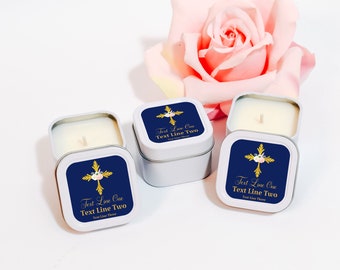 Personalized First Communion Candle Favors, Cross Soy Candles, Baptism Favors, Confirmation Favors, Catholic Party Favor, Set of 12