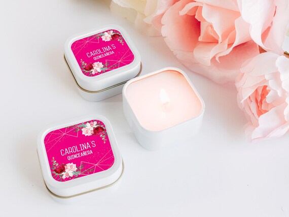 Quinceanera Candle Favors 12ct Personalized Candles - Sweet Sixteen Favors - Personalized Bulk Candle Favors - Gold Square Tin Candle Custom Il_570xn