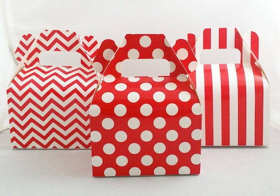 Mini Gable Boxes (Set of 12) Chevron Polka Dot Stripes Gable Boxes, Baby Shower Boxes, Birthday Box, Red Favor Box, Christmas Favor Box Il_570xn