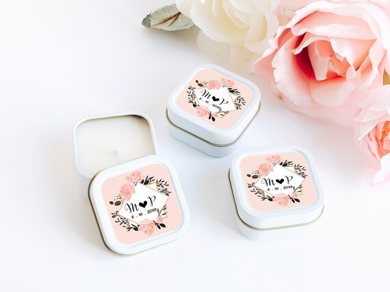Personalized Candle Favors 12ct Monogram Candle Favors, Floral Frame Candle Favors, Floral Favors, Party Favor, Square Candle Tin Favors Il_570xn
