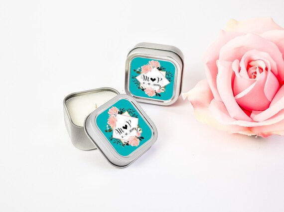 Anniversary Candles 12ct Floral Monogram Favors, Floral Frame Candle Favor, Floral Favor, Bulk Candle Favor, Silver Square Candle Tin Favors Il_570xn