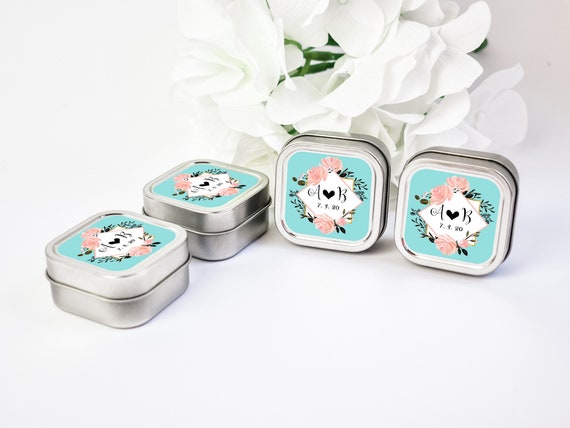 Personalized Candle Favors 12ct Monogram Candle Favors, Floral Frame Candle Favors, Floral Favors, Party Favor, Square Candle Tin Favors Il_570xn